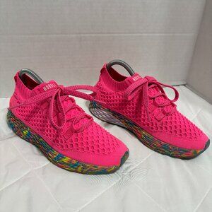 NOBULL Women’s 6.5 Knit Runners Hot Pink Reflective Laces Multicolor Sole Shoes